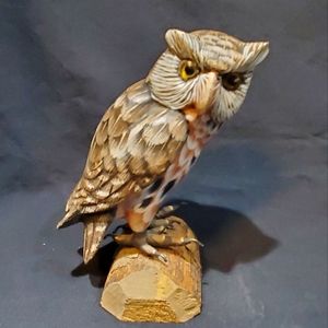 Wooden Carved Owl on Driftwood